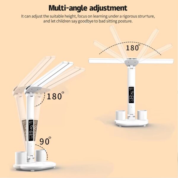 Lámpara Led Plegable Con Reloj, Temperatura Y Porta Lápices - Imagen 5