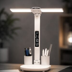 Lámpara Led Plegable Con Reloj, Temperatura Y Porta Lápices