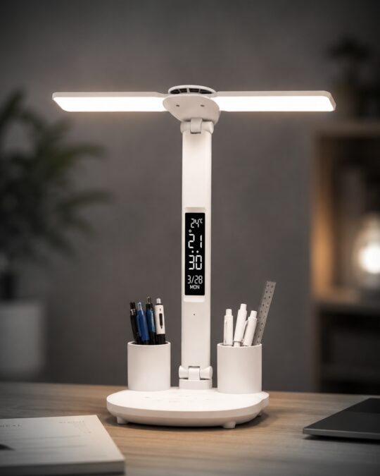 Lámpara Led Plegable Con Reloj, Temperatura Y Porta Lápices