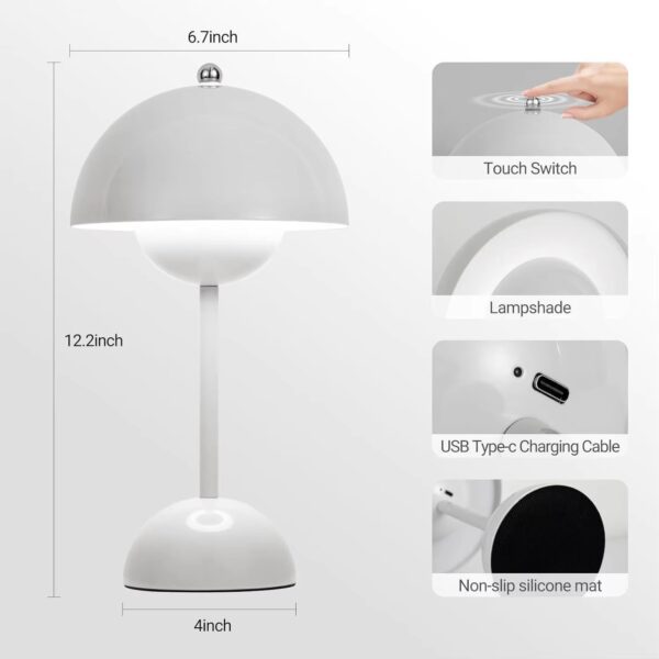 Lámpara Táctil / 3 Tonos De Luz Con Regulación De Intensidad Gris Blanco - Imagen 3